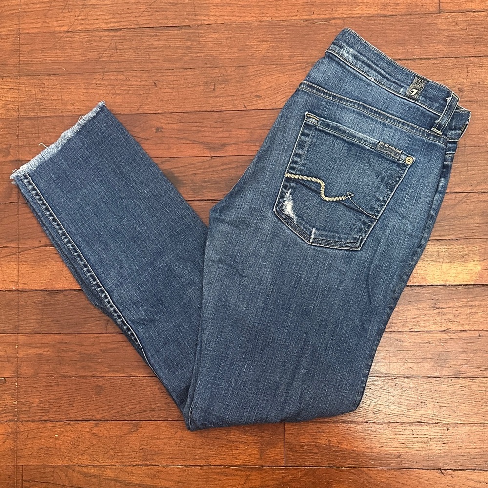 7 For All Mankind Roxanne Distressed Blue Skinny Jeans